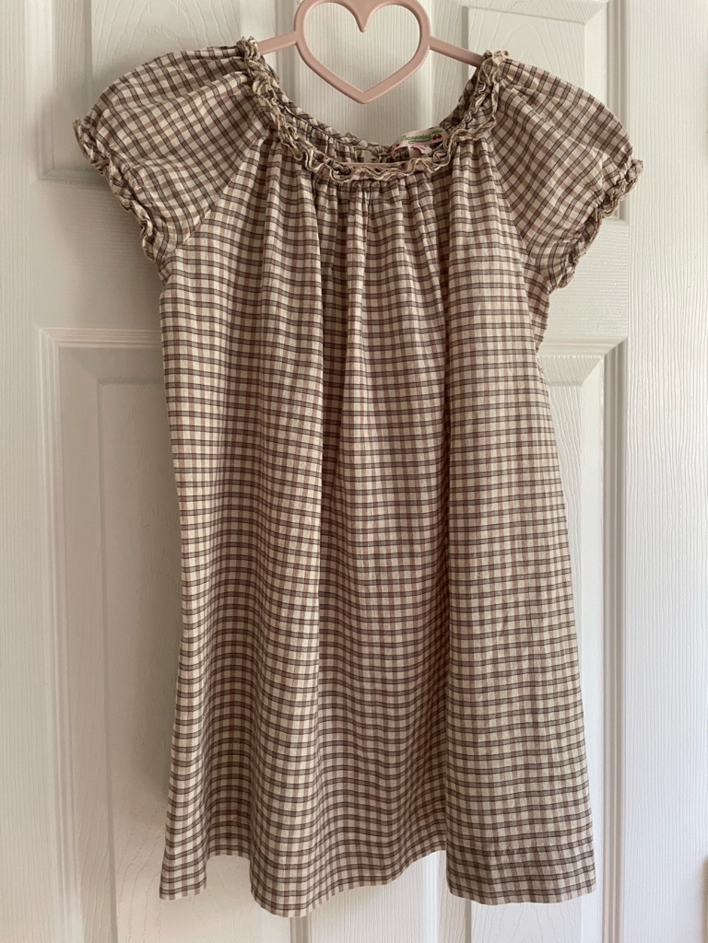 Bonpoint Plaid Dress Girls Size 8 Brown Check Linen Blend